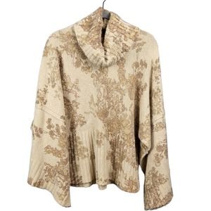 Calvin Klein Jeans Cowl Turtle Neck Wide Sleeve Floral Beige Sparkle Sweater